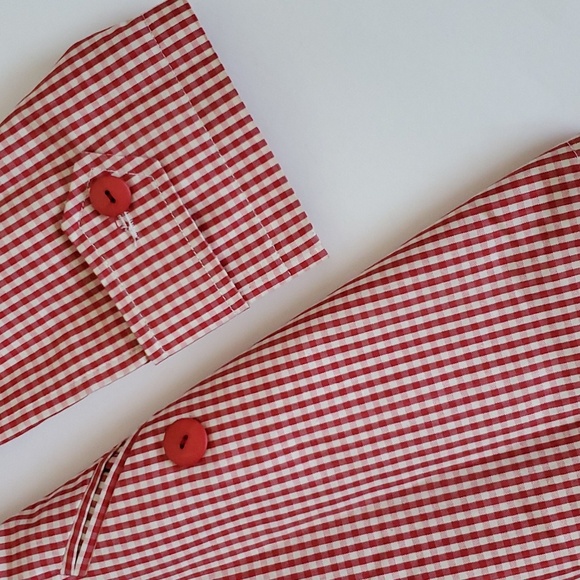 Vintage Retro Promod France Red & White Checkered Checked Button Up Trench Coat - Picture 11 of 11